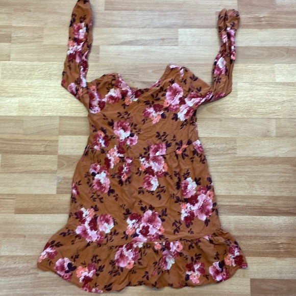 Girls Floral Tiered Dress - Amber Brown size Large 10/12 - Picture 5 of 12